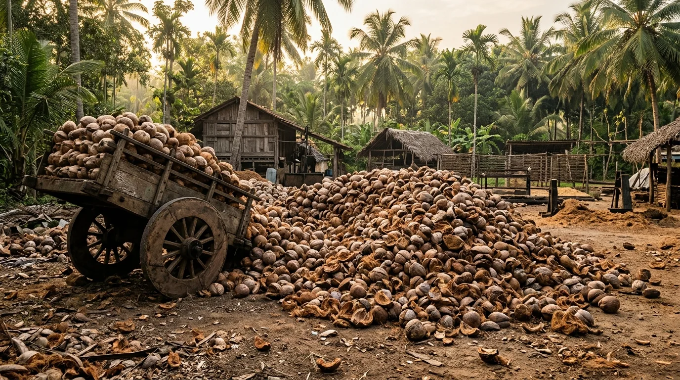 Raw coconut husk intake at the Macgrow Lanka factory